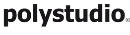 Schwarzes "polystudio" Logo auf weißem Hintergrund.