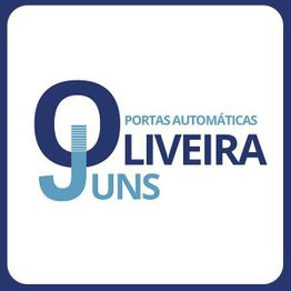 Logotipo "OLIVEIRA Portas Automáticas UNS" em azul sobre fundo branco.