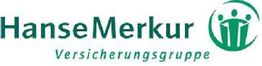 Logo von HanseMerkur Versicherungsgruppe mit grünem Schriftzug und stilisiertem Menschensymbol.