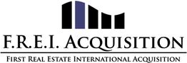 Gebäude-Silhouette mit Text: "F.R.E.I. Acquisition - First Real Estate International Acquisition".
