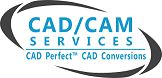 Logo for CAD/CAM Services with the slogan "CAD Perfect™ CAD Conversions" and curved lines.