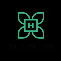 Groen logo met gestileerde bloem en letter H in het midden op een zwarte achtergrond.