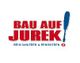 Logo mit Text "Bau auf Jurek! Beim Sanieren & Renovieren" und blauer Farbrolle.