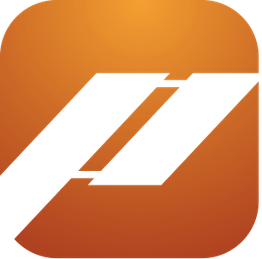 Schwarzes, diagonales Logo auf orangenem Hintergrund, das an zwei parallel verlaufende Linien erinnert.
