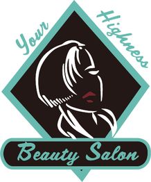 Logo of "Your Highness Beauty Salon" with silhouette of a woman's face in a diamond shape.