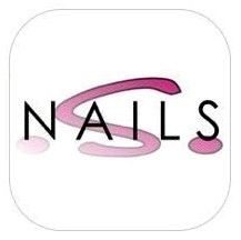 Logo mit dem Wort „NAILS“ und einem rosa geschwungenen Element im Hintergrund.