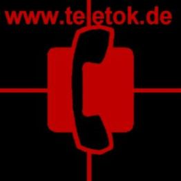 Rotes Telefon-Symbol auf schwarzem Hintergrund mit dem Text "www.teletok.de" darüber.