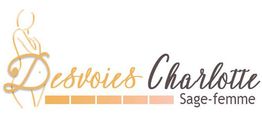 Logo "Desvoies Charlotte Sage-femme" avec dessin d'une femme enceinte stylisée.