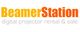 Logo mit Text "BeamerStation" in Orange und "digital projector rental & sale" in Grau.