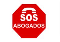 Señal de alto roja con texto "SOS Abogados" y un icono de teléfono arriba.