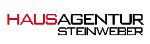 Logo mit Text: "Hausagentur Steinweber" in rot und schwarz.