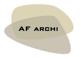 Logo "AF ARCHI" avec des formes ovales en beige et taupe.