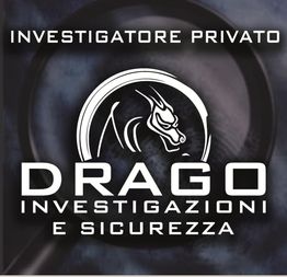 Logo con drago e testo: "Investigatore privato, Drago Investigazioni e Sicurezza".