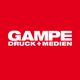 Rotes Logo mit weißem Text: "GAMPE DRUCK+MEDIEN".