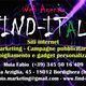 Web agency "FIND-ITALY" con contatti e servizi su sfondo scuro con linee colorate.