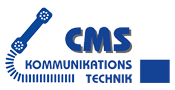 CMS-Logo mit Telefonhörer und Text "Kommunikations Technik" in Blau.
