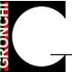 Logo con scritta "GRONCHI" su linee verticali tricolori e forma geometrica in bianco e nero.