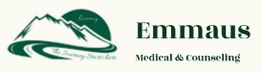 Logo of Emmaus Medical & Counselling with mountains and text: "The Roaring Spirit Bear."