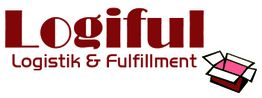 Logo mit rotem Text "Logiful Logistik & Fulfillment" und einem offenen Karton rechts.