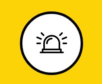 Alarm light icon on white circle with a yellow background.