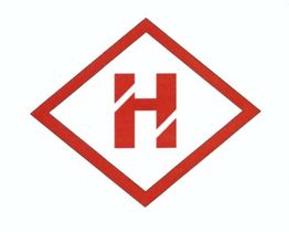 Rotes H in Rautensymbol mit rotem Rand auf weißem Hintergrund.