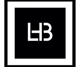 Zwart-wit logo met een grote H gevolgd door een B in een vierkant kader.