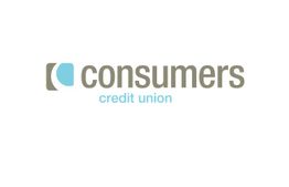 Logo of Consumers Credit Union with a blue and gray design.