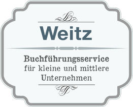 Weitz Buchführungsservice-Logo für kleine und mittlere Unternehmen mit dekorativem Rahmen.