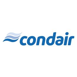 Condair-Logo mit einem stilisierten blauen Wellenmotiv links vom Schriftzug.