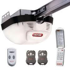 Garage door opener with remotes and wall keypad shown.