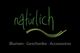 Logo mit dem Schriftzug "natürlich" und Text "Blumen · Geschenke · Accessoires" auf Schwarz.