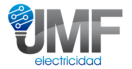 Logotipo con texto "JMF electricidad" y un icono de bombilla azul en el diseño.