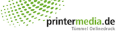 Logo von printermedia.de mit grünem Punktemuster und Text "Tummel Onlinedruck".