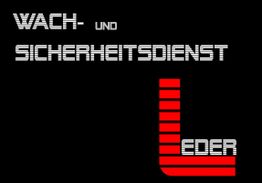 Schwarzer Hintergrund, Text: "Wach- und Sicherheitsdienst", rotes Design mit Buchstabe "L".
