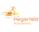 Logo mit springender Figur, Bienenwaben, Text "Hegerfeld Heilpraktikerin" rechts in Orange.
