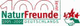 Logo mit Text: 100 Jahre NaturFreunde Deutschlands 1905-2005, rotem Ahornblatt und Händeschütteln.