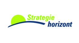 Logo mit grünem Kreis und blauem Bogen, Text "Strategie horizont" in Grün und Blau.