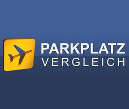 Gelbes Flugzeug-Symbol auf blauem Hintergrund neben dem Text "Parkplatz Vergleich".