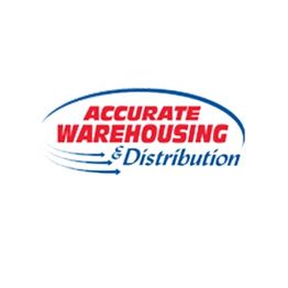 Logo with text: "Accurate Warehousing & Distribution" and arrows in blue and red.