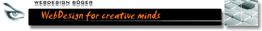 Banner mit Text "WebDesign for creative minds", ein Auge und geometrisches Muster.