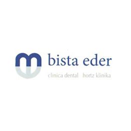 Logotipo de "bista eder", clínica dental, con un símbolo azul en forma de dientes.