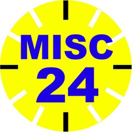Gelbes Ziffernblatt mit schwarzer Markierung und blauer Aufschrift "MISC 24".