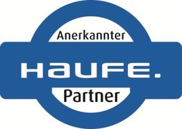 Blaues Logo mit der Aufschrift "Anerkannter Haufe Partner".