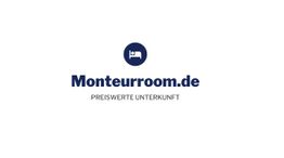 Logo von Monteurroom.de mit Bett-Symbol und dem Slogan "Preiswerte Unterkunft".