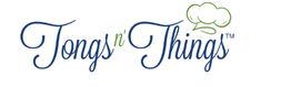 "Tongs 'n' Things logo with a chef's hat design above the text."