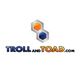 Logo of Troll and Toad with hexagon shapes in orange and blue above the text.