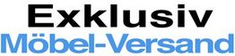 Text: "Exklusiv Möbel-Versand" in Schwarz und Blau auf weißem Hintergrund.