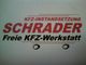 "Logo der KFZ-Werkstatt Schrader mit dem Text: KFZ-Instandsetzung, Freie KFZ-Werkstatt."