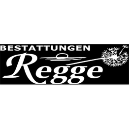 Schwarz-weißes Logo mit der Aufschrift "Bestattungen Regge" und einer stilisierten Pusteblume.