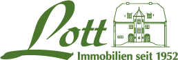 Logo von Lott Immobilien, mit Gebäude-Illustration, Text: "Immobilien seit 1952".